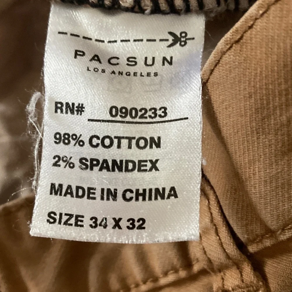 Pac Sun mens pants 34/30 tan khaki 4 pocket skinny straight leg cotton spandex